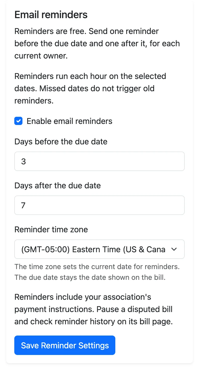 MyHOA: flexible dues and automatic reminders