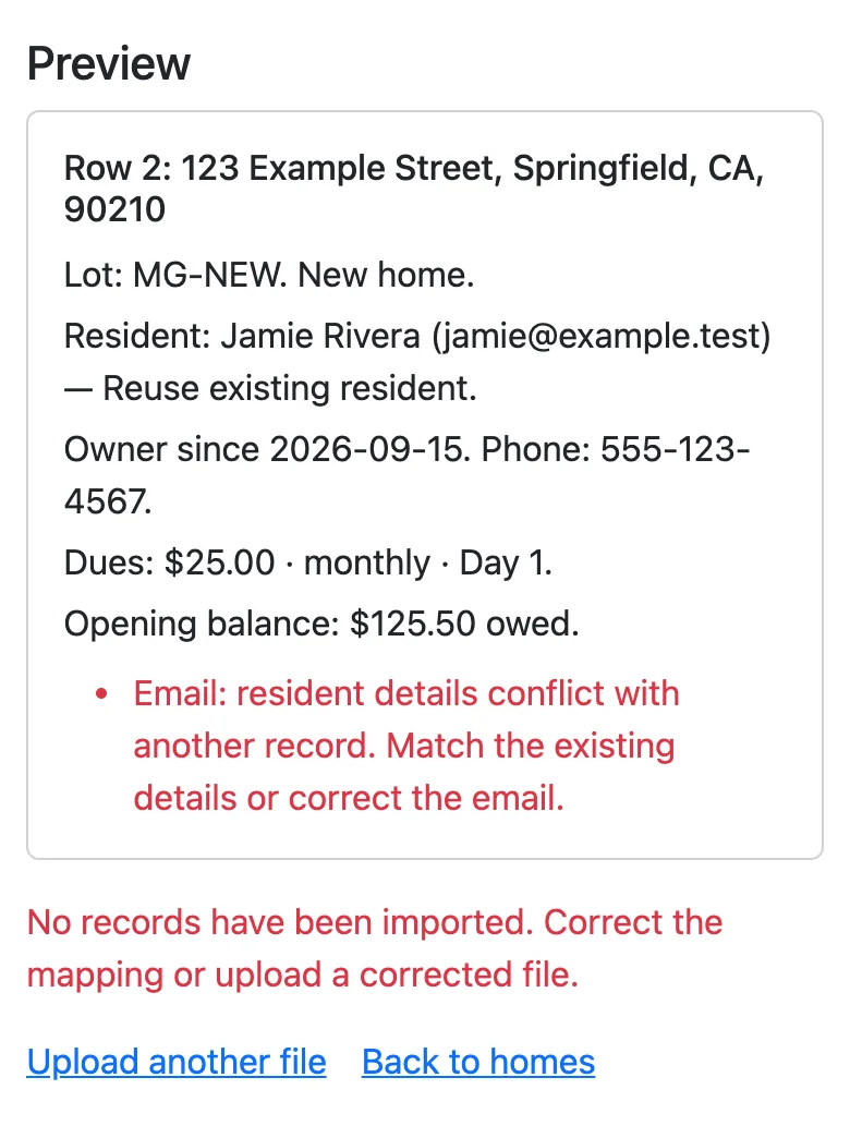 MyHOA: homes, residents, and spreadsheet imports